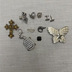 Mixed Silver and Gold Jewelry Charm Lot - Cross, Butterfly, Rhinestones